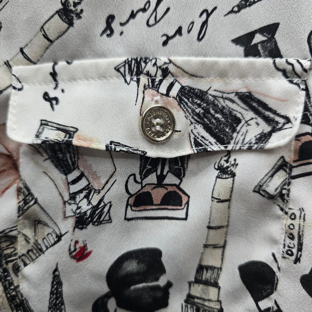 Karl Lagerfeld Whimsical Button-Up Shirt Top White Black SZ XL Artsy Whimsical - Picture 4 of 9